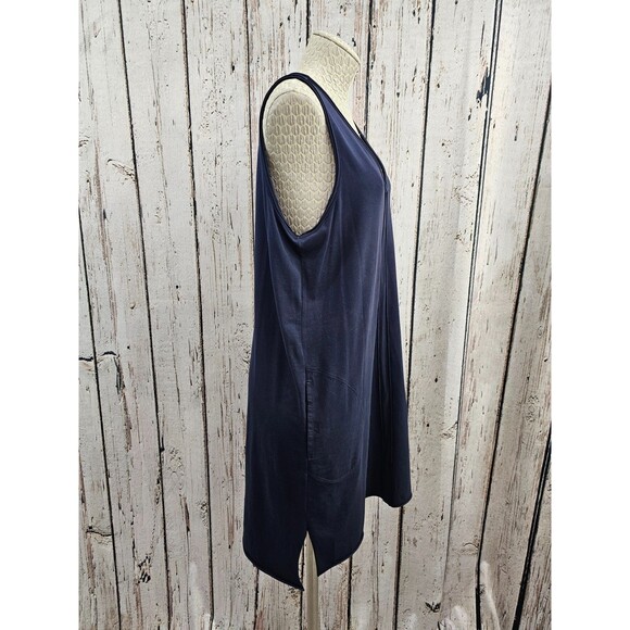 ATM M Pima Cotton Jersey Knit V-Neck Tank Shift Dress Pockets Black Stretch EUC - Picture 2 of 9